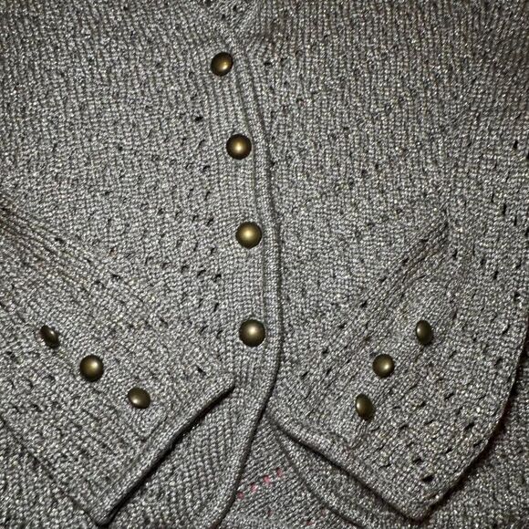 Chico’s Women’s Bronze Metallic Crochet Cardigan Blazer Sweater Size 3 (XL) Butt - Picture 3 of 5